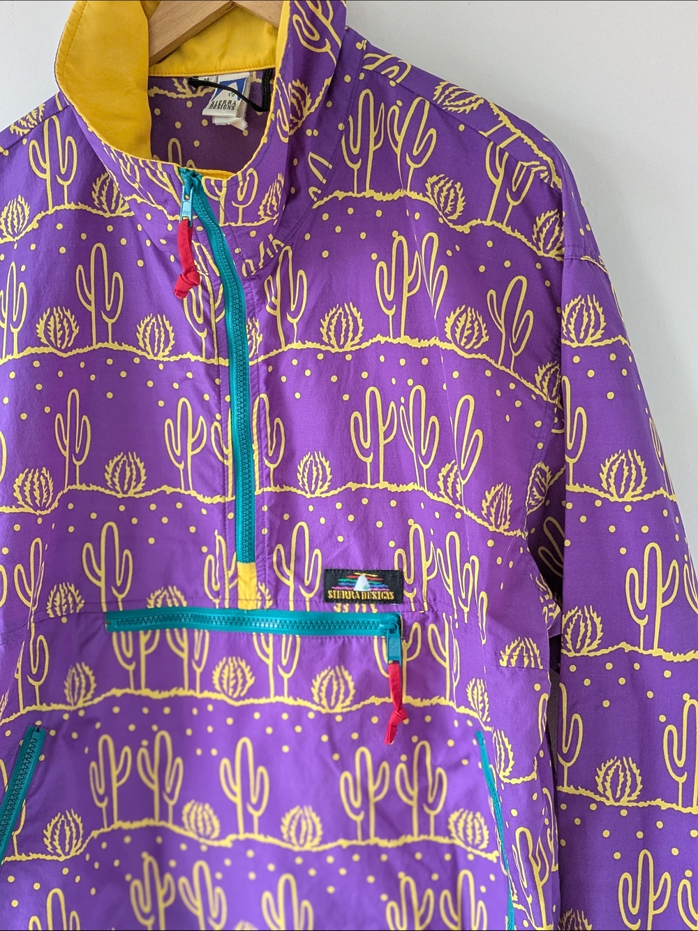 Vintage Sierra Designs Cactus Print Pullover Windbreaker Purple & Yellow Large - Picture 3 of 14